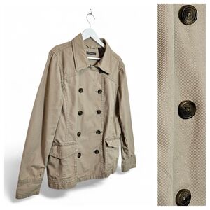 Liz Claiborne Tan Double-Breasted Utility Jacket Size L Classic Safari Trench